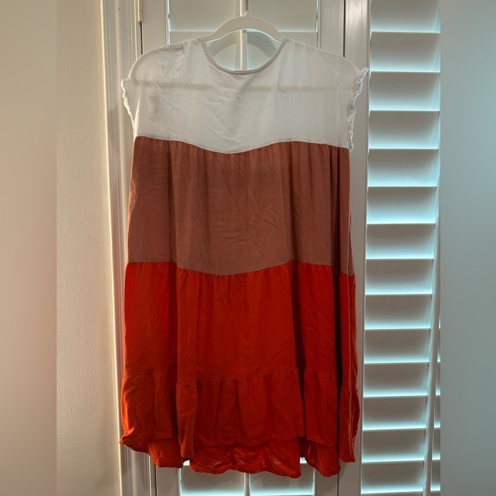 Women’s Tiered Cap Sleeve Lightweight Orange/ White Babydoll Mini Dress …